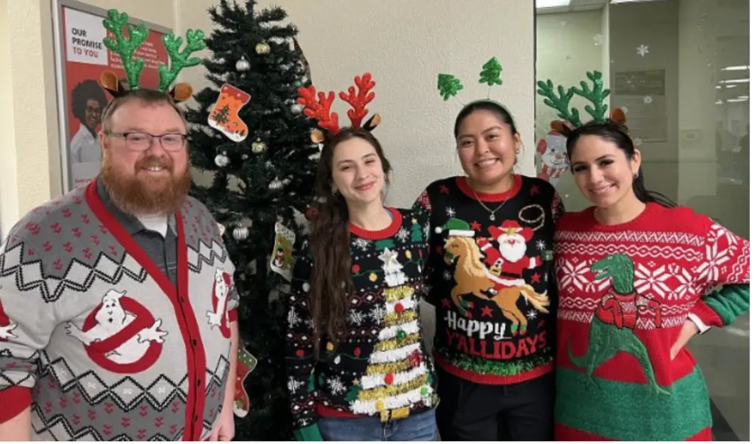 CSL Plasma staff wearing holiday sweaters